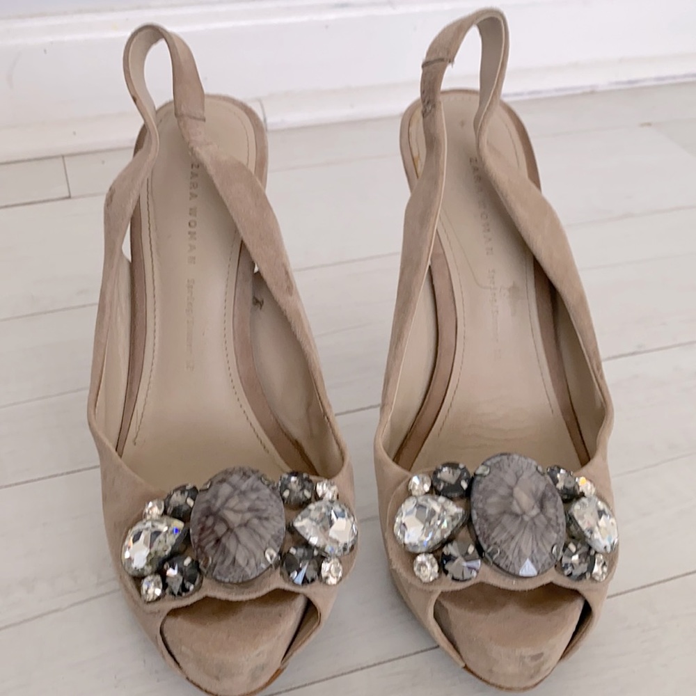 Sling back open toe platform
